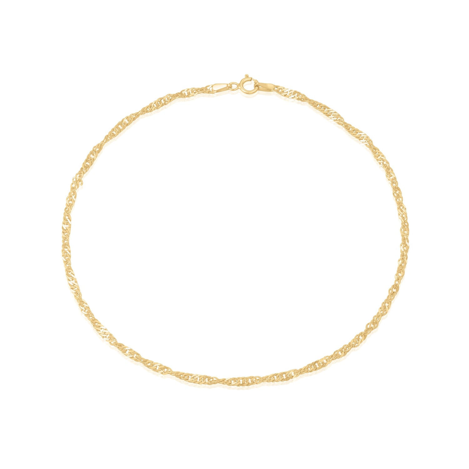 9ct Yellow Gold 2.2mm Singapore Chain Anklet