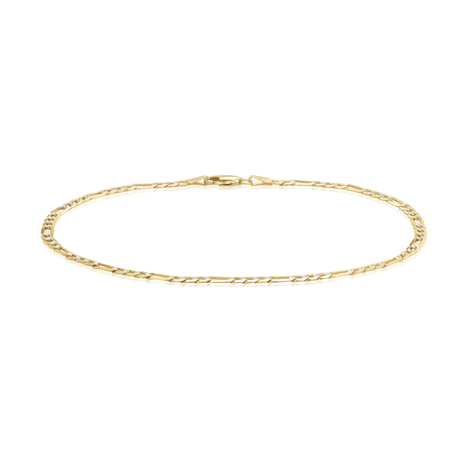 9ct Yellow Gold 3.1mm Rhodium Detail Figaro Link Anklet