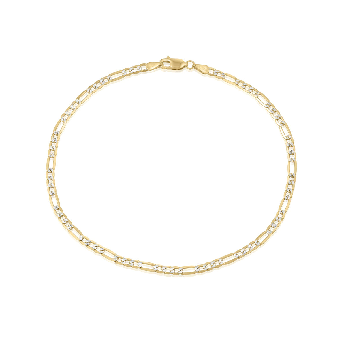 9ct Yellow Gold 3.1mm Rhodium Detail Figaro Link Anklet