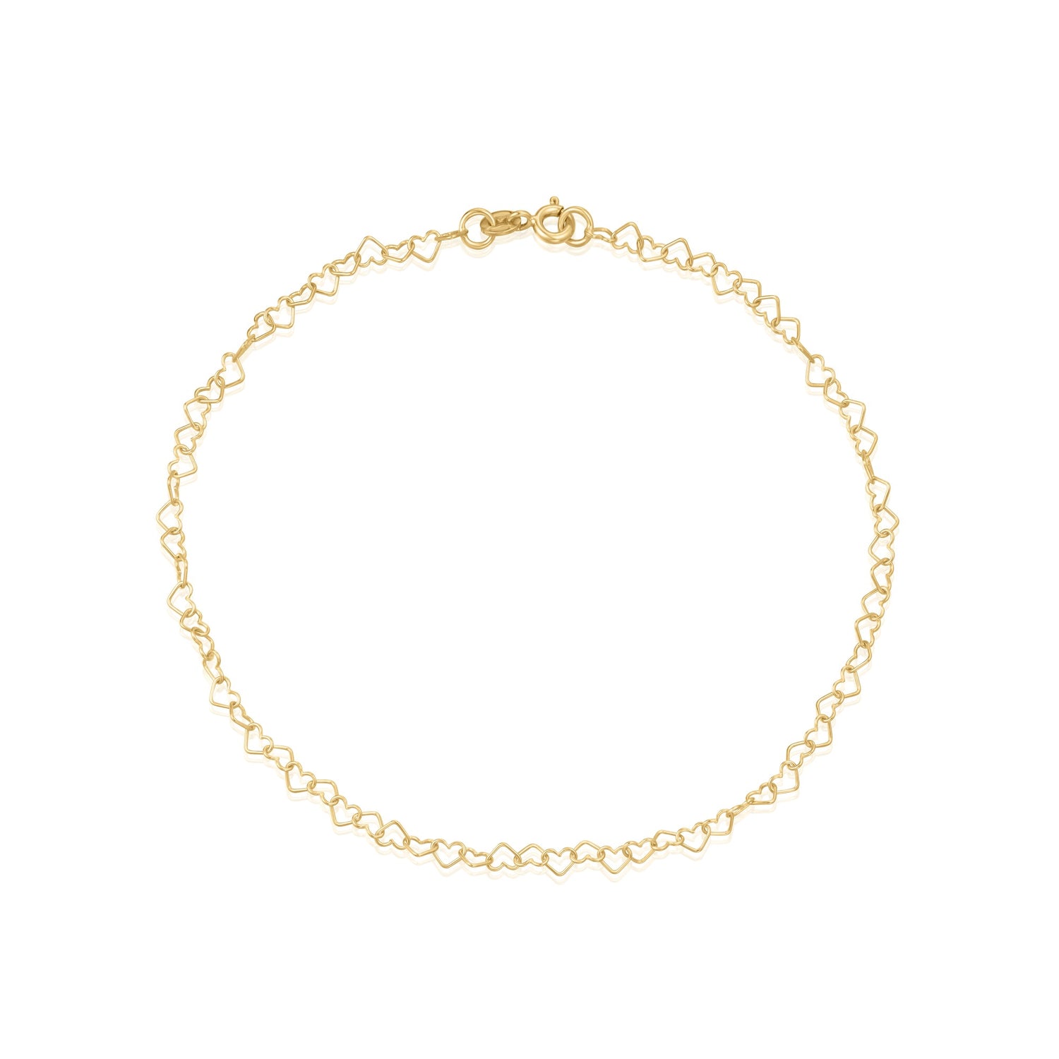 9ct Yellow Gold 3.5mm Open Heart Link Anklet