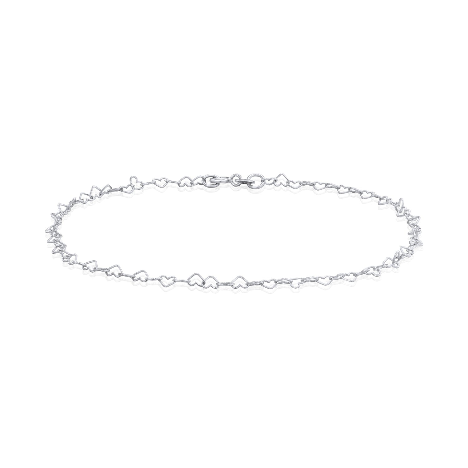 9ct White Gold 3.5mm Open Heart Link Anklet