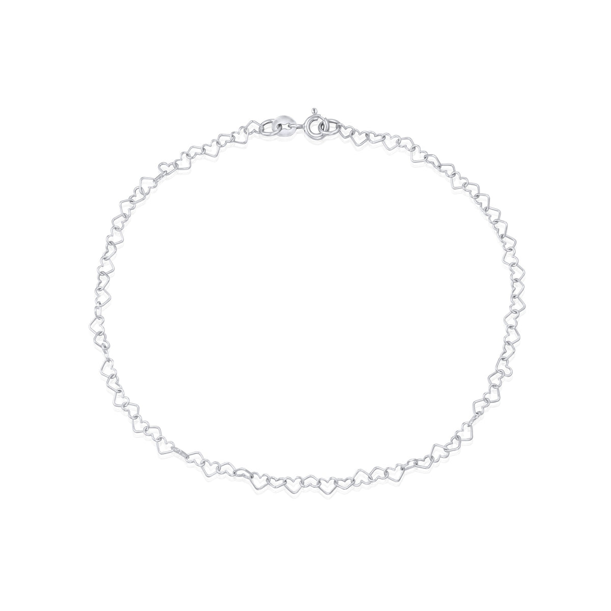 9ct White Gold 3.5mm Open Heart Link Anklet