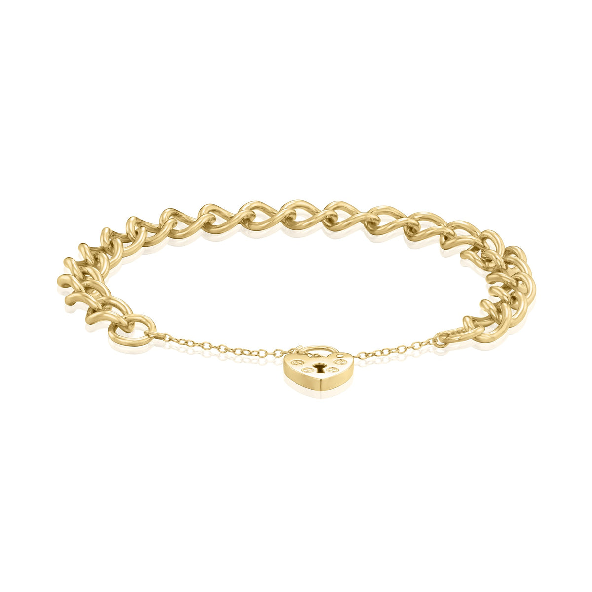 9ct Yellow Gold 9.2mm Open Curb Link Heart Padlock Bracelet
