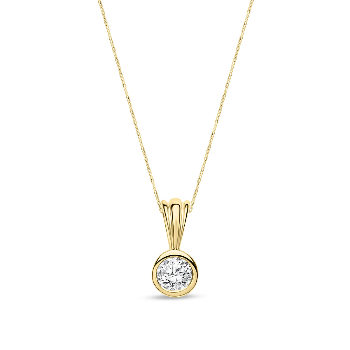 18ct Yellow Gold Natural Diamond Rubover Set Round Solitaire Pendant — 0.15ct