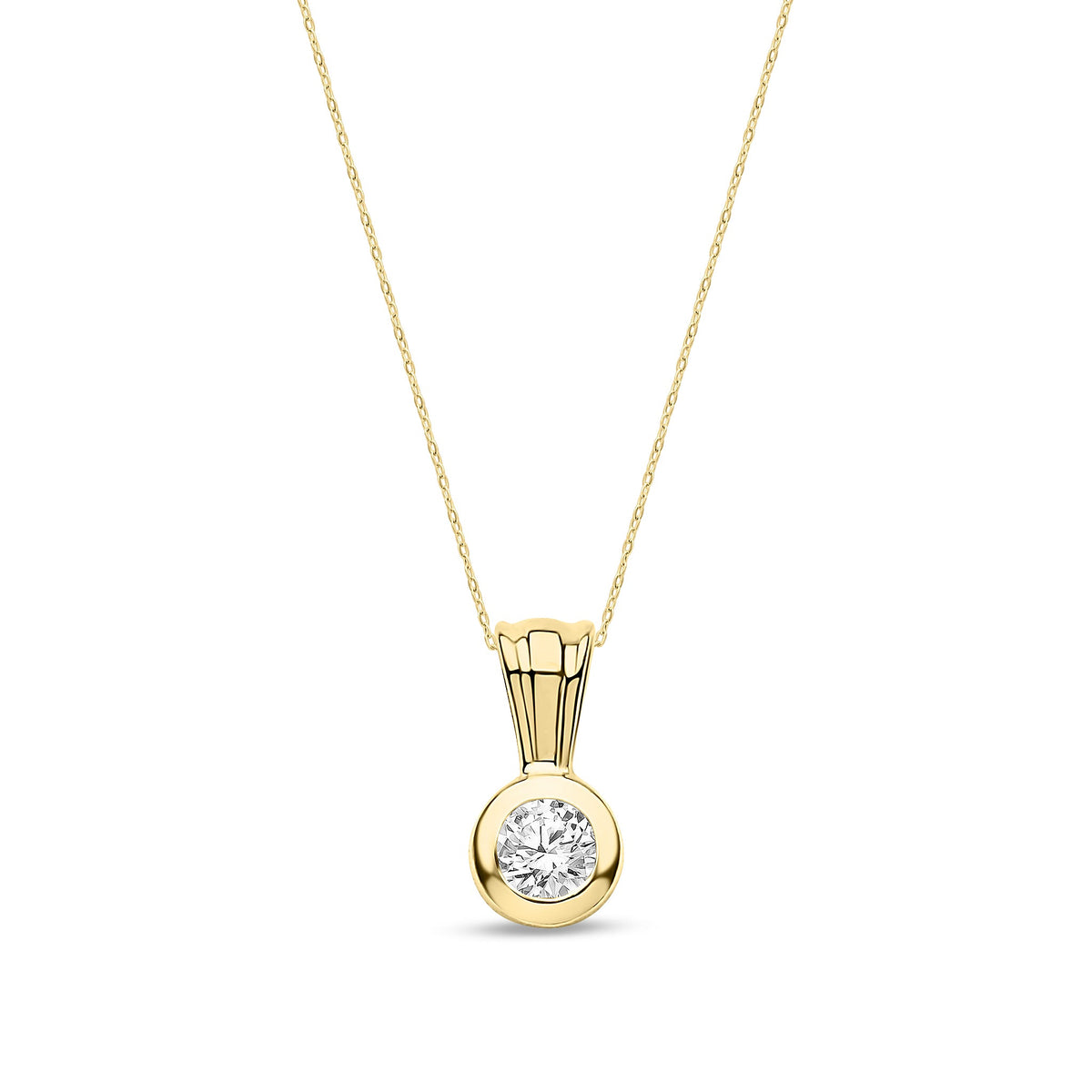18ct Yellow Gold Natural Diamond Rubover Set Round Solitaire Pendant — 0.25ct