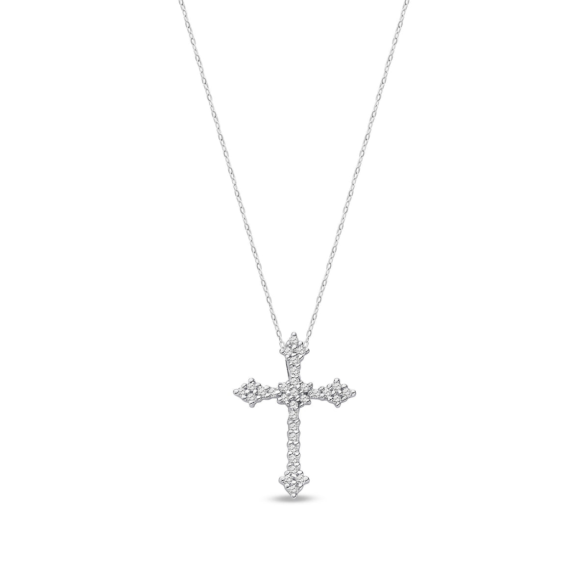 9ct White Gold Natural Diamond Central Cluster Cross Pendant — 0.25ct