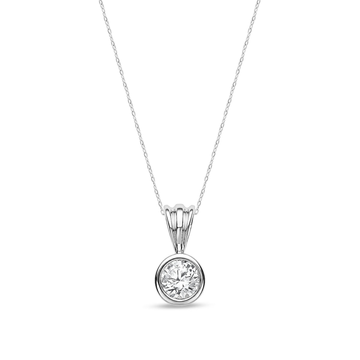 18ct White Gold Natural Diamond Rubover Set Round Solitaire Pendant — 0.25ct