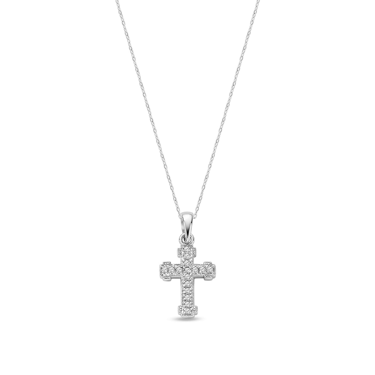 9ct White Gold Natural Diamond Cross Pendant — 0.06ct