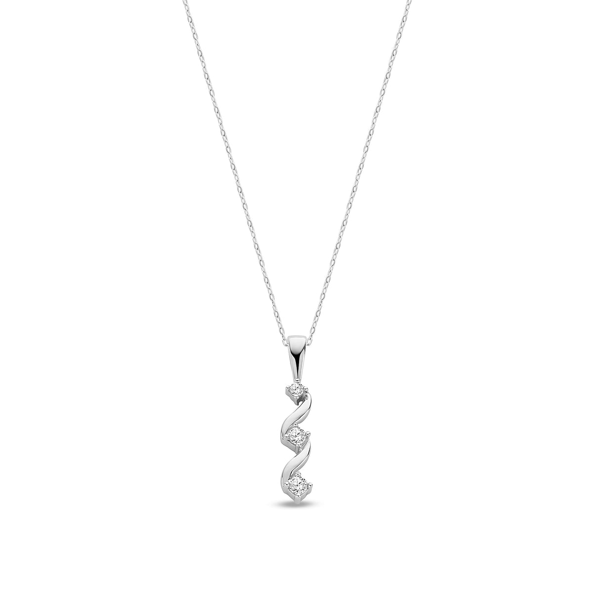 9ct White Gold Natural Diamond Twist Trilogy Drop Pendant