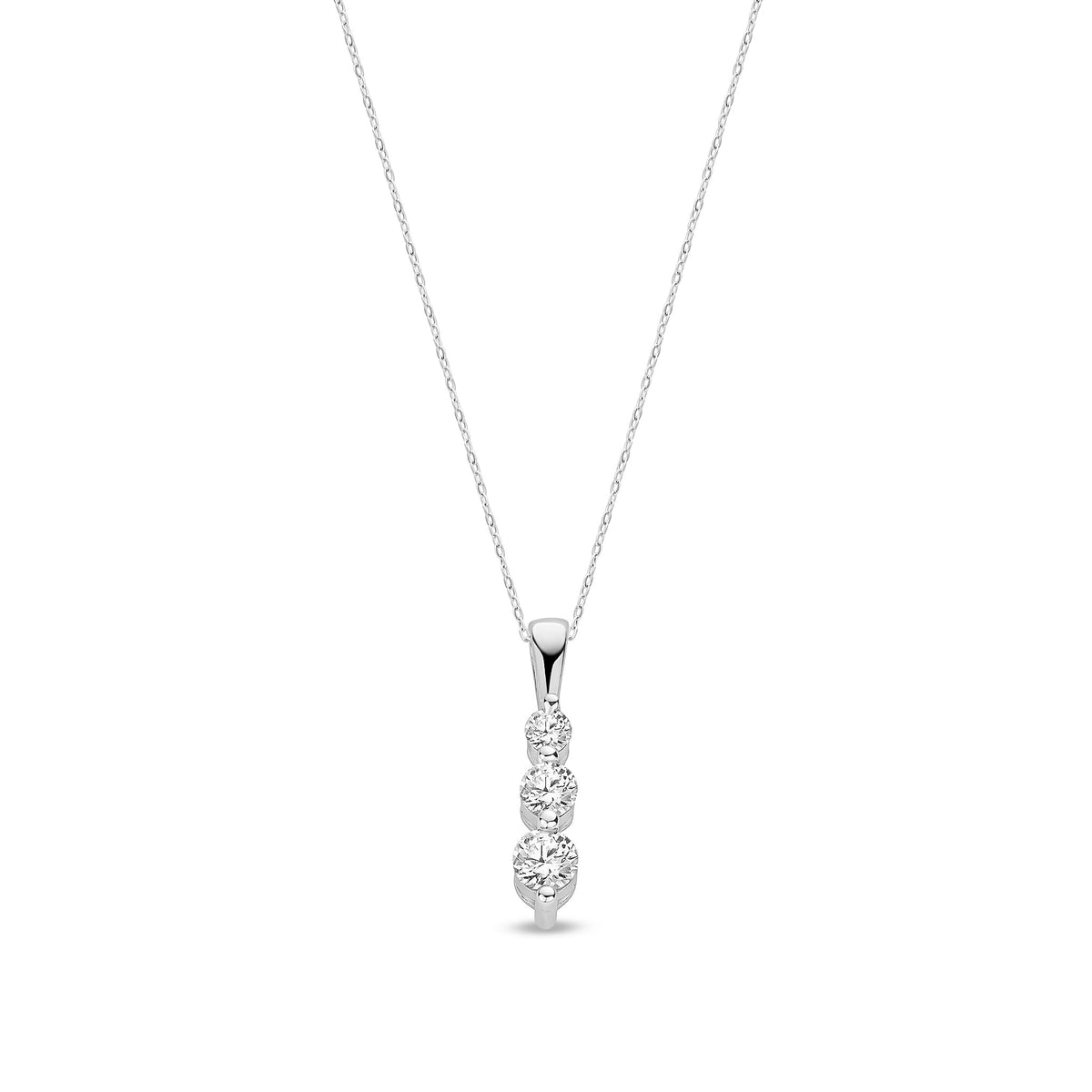9ct White Gold Natural Diamond Graduated Trilogy Drop Pendant
