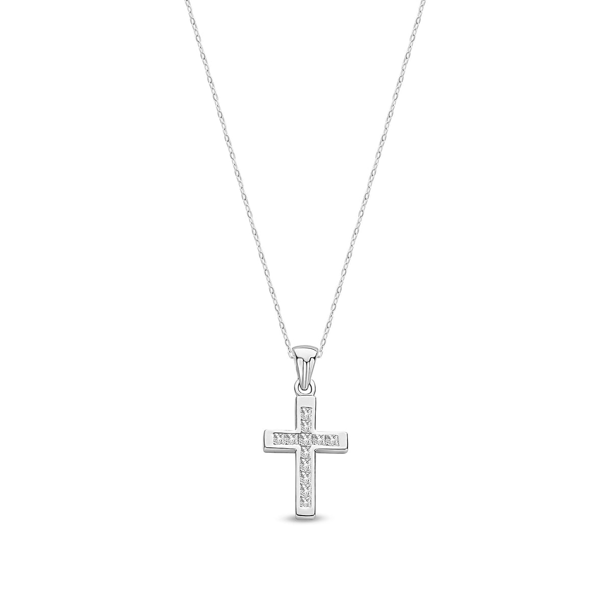 18ct White Gold Natural Diamond Princess Cut Cross Pendant