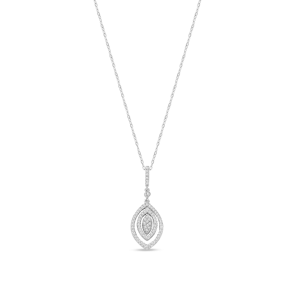 9ct White Gold Natural Diamond Rounded Marquise Drop Pendant — 0.50ct