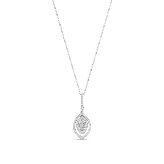 9ct White Gold Natural Diamond Rounded Marquise Drop Pendant — 0.50ct