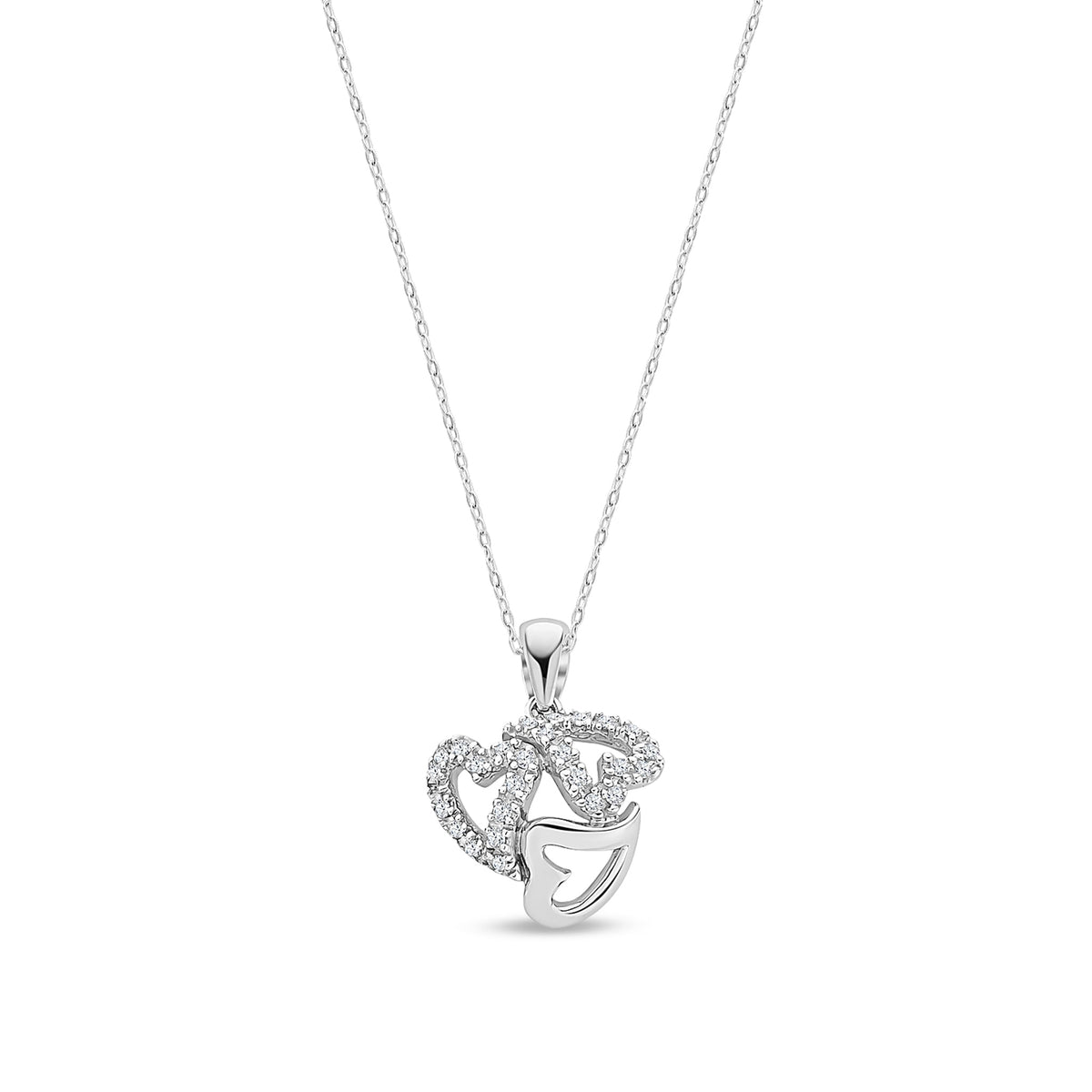 9ct White Gold Natural Diamond Interlocking Heart Pendant