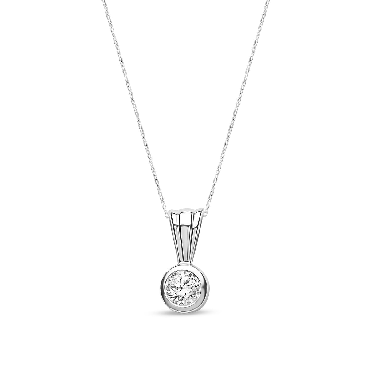 18ct White Gold Natural Diamond Rubover Set Round Solitaire Pendant — 0.15ct