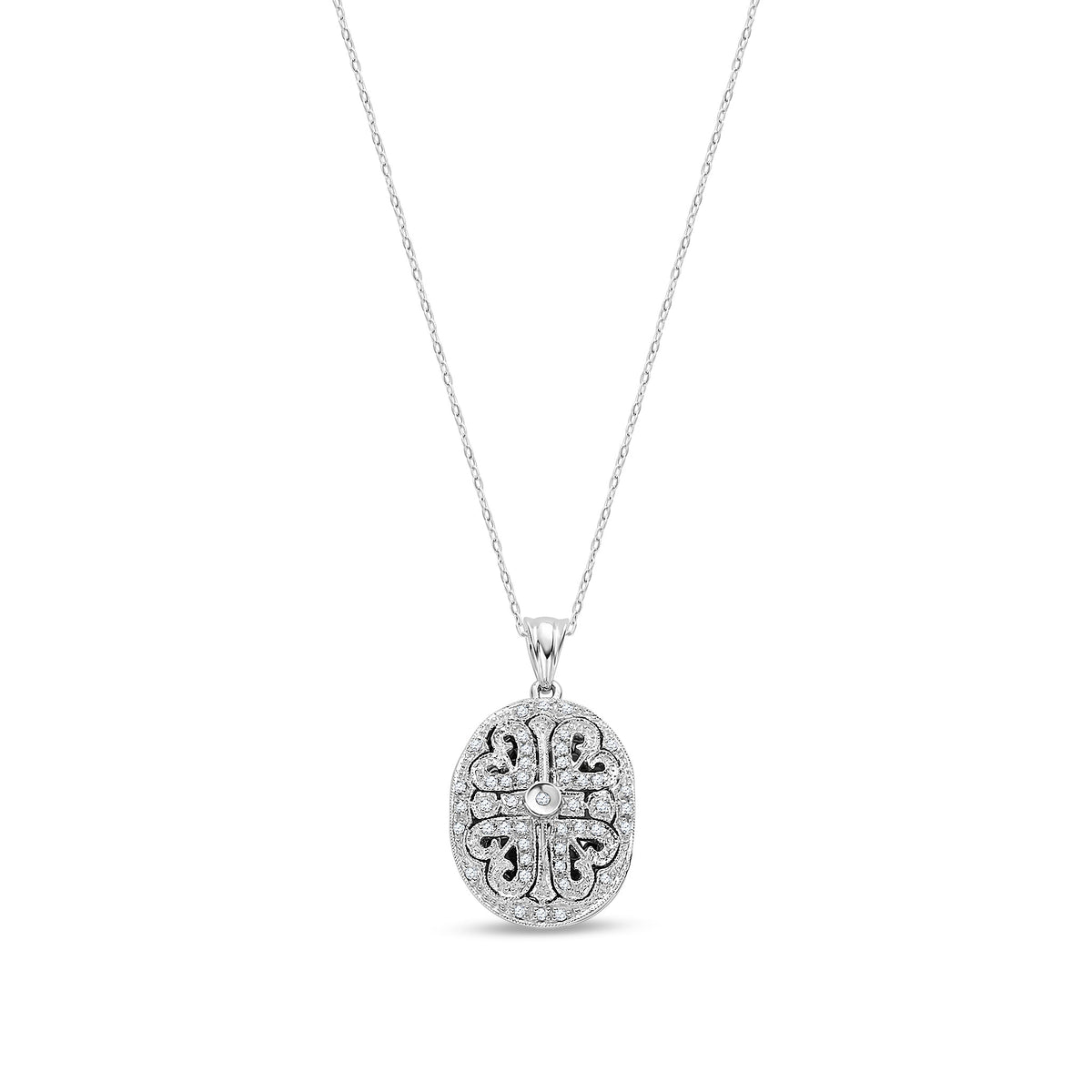 9ct White Gold Natural Diamond Ornate Locket Pendant