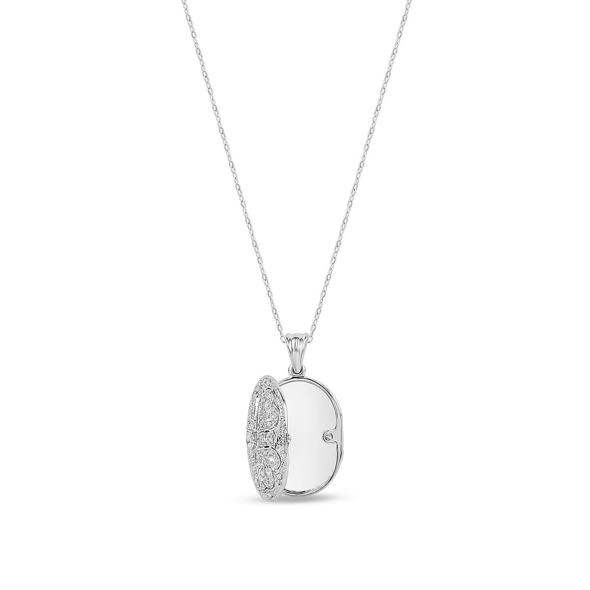 9ct White Gold Natural Diamond Ornate Locket Pendant