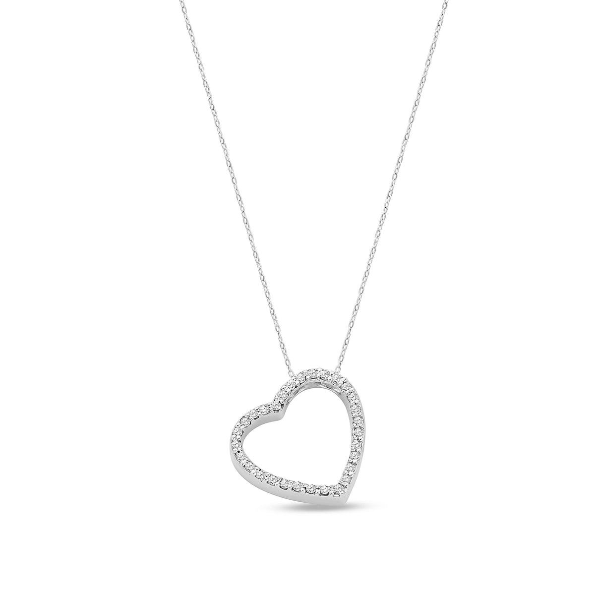9ct White Gold Natural Diamond Open Heart Pendant — 0.32ct