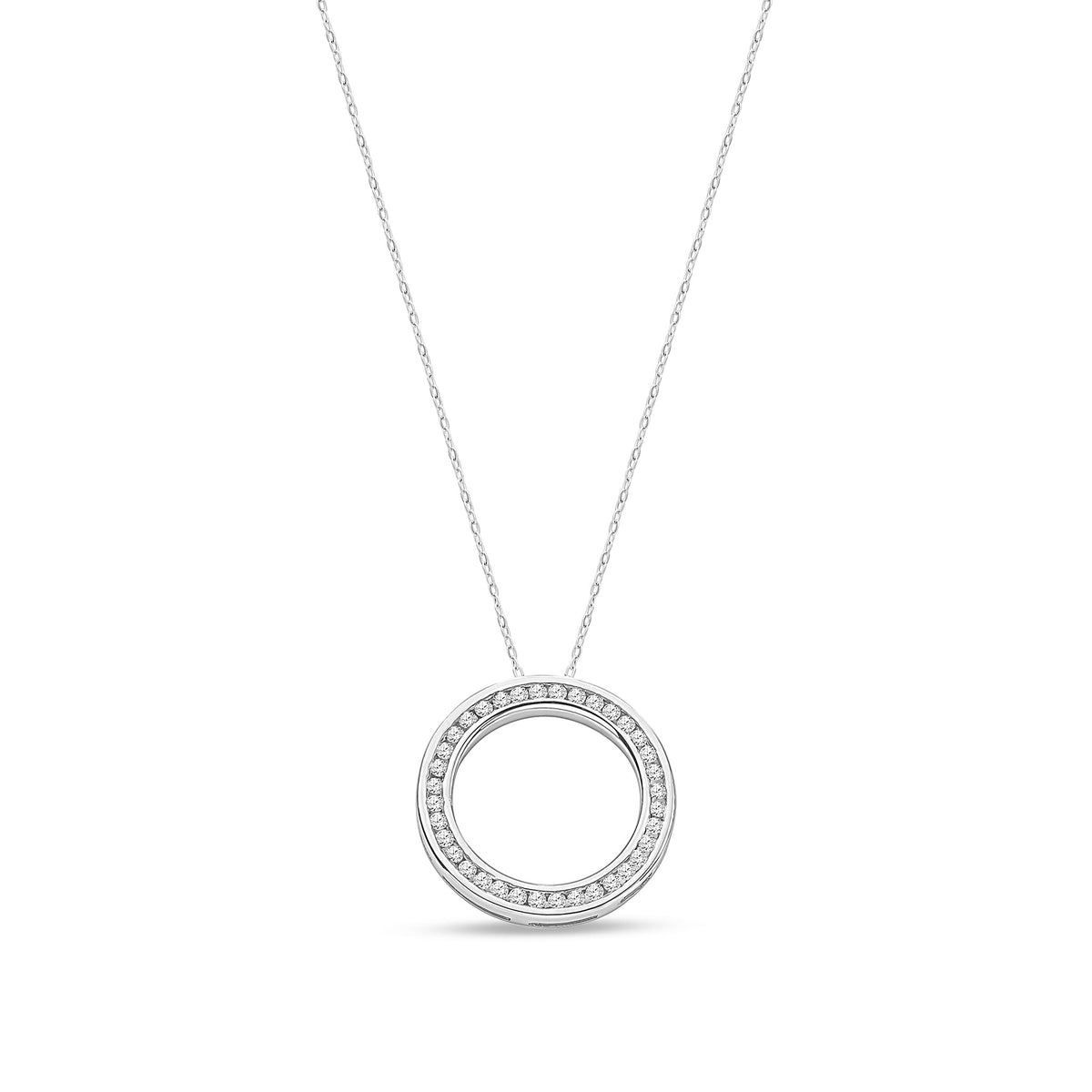 18ct White Gold Natural Diamond Channel Set Open Circle Pendant