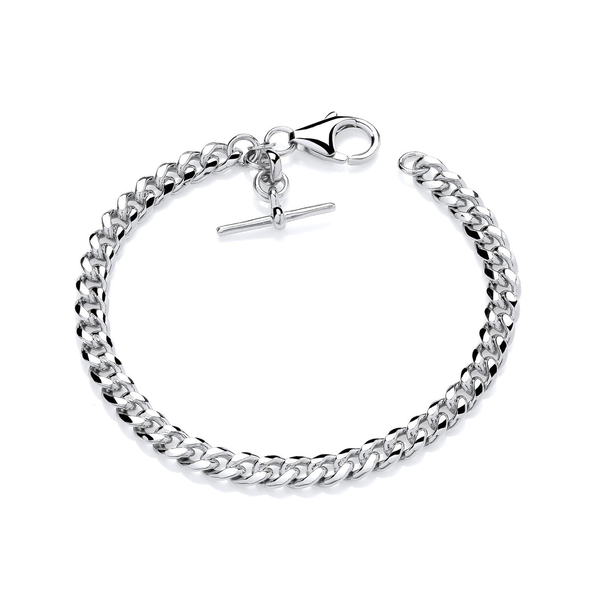 Sterling Silver Curb Bracelet with T-Bar Clasp