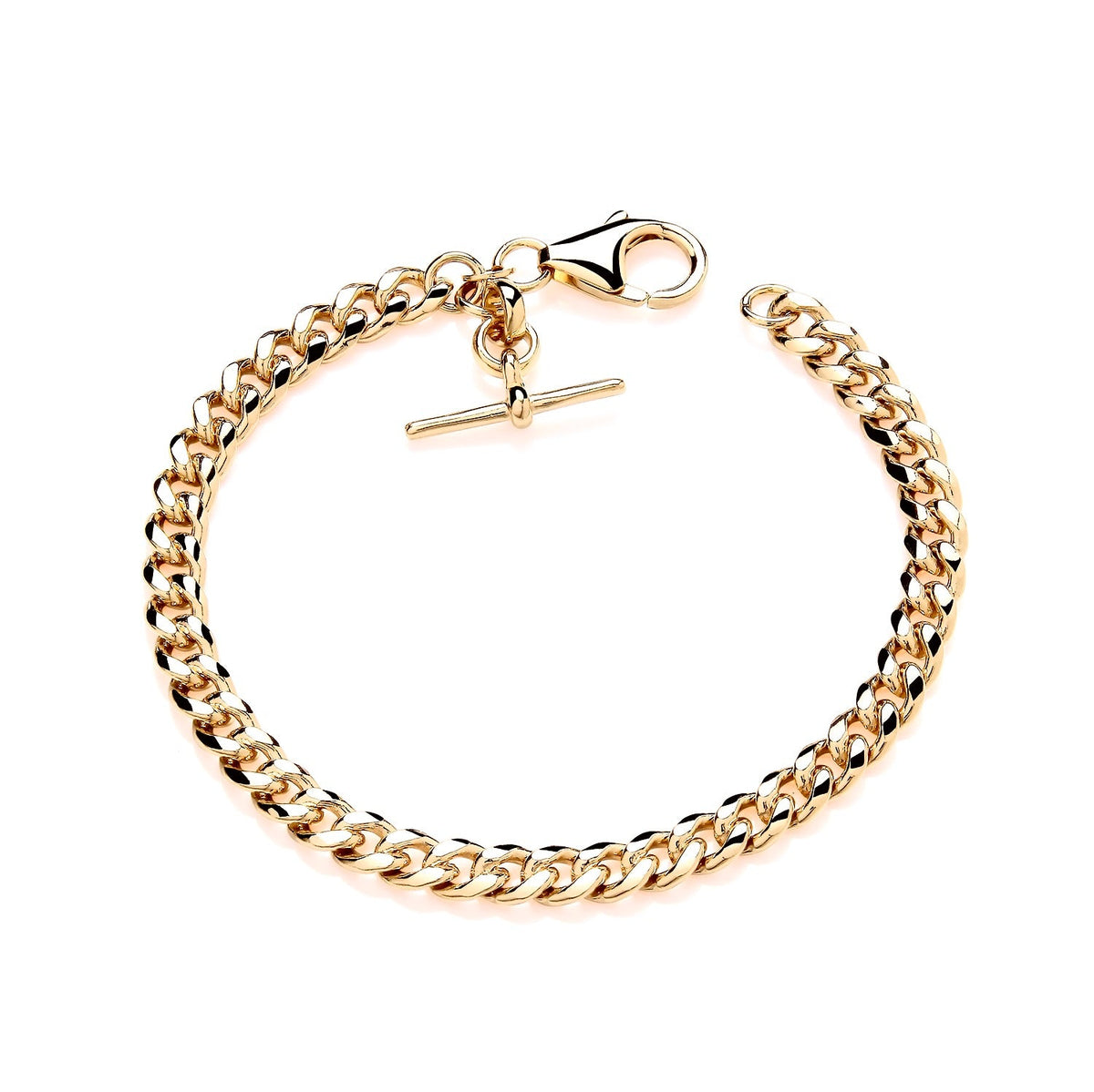 Gold Plated Sterling Silver Curb Bracelet with T-Bar Clasp