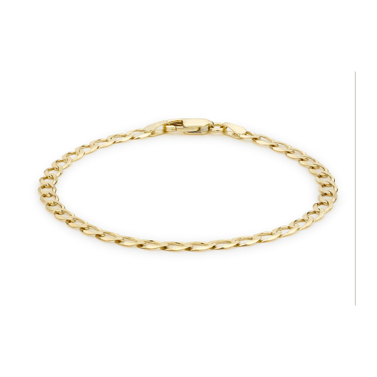 9ct Yellow Gold Diamond Cut Flat Curb Chain Anklet — 4mm