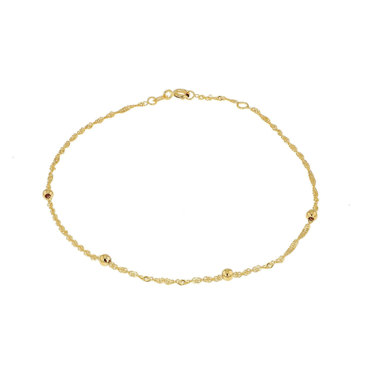9ct Yellow Gold Ball and Twisted Curb Chain Adjustable Anklet — 1.5mm