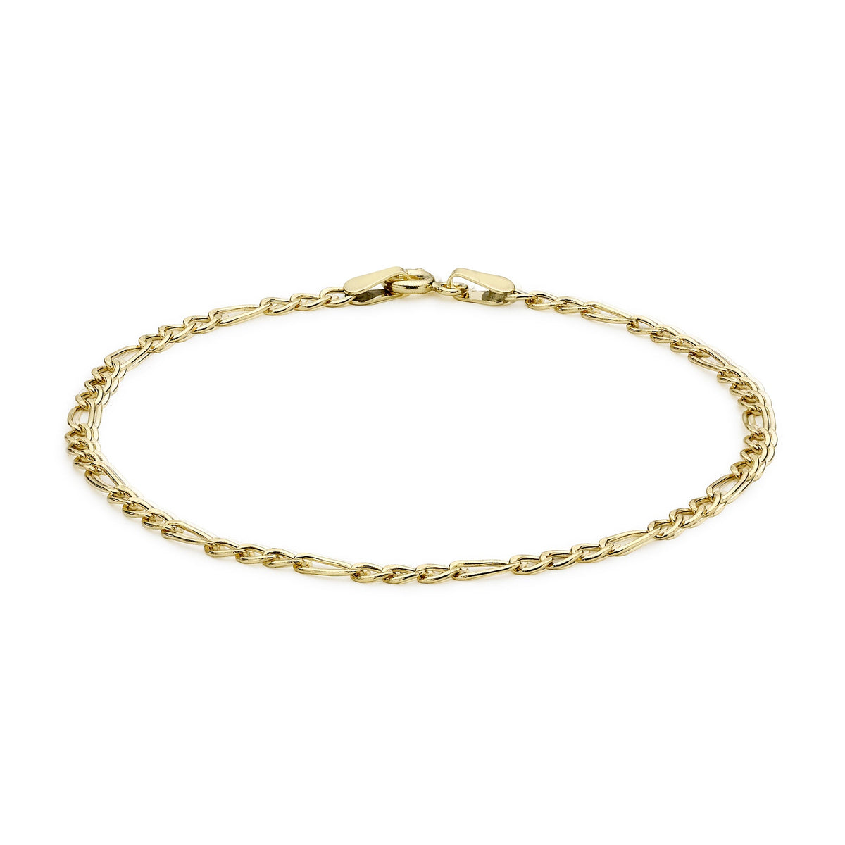 9ct Yellow Gold Hollow Figaro Chain Anklet — 3mm