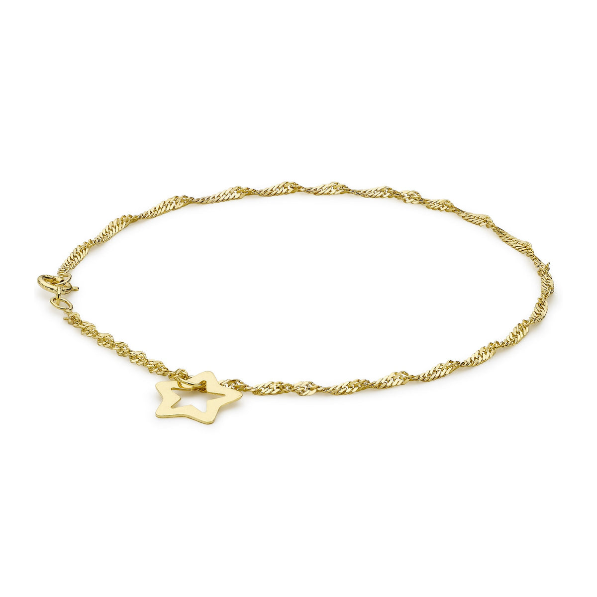 9ct Yellow Gold Twisted Curb Chain Anklet with Star Charm — 2mm