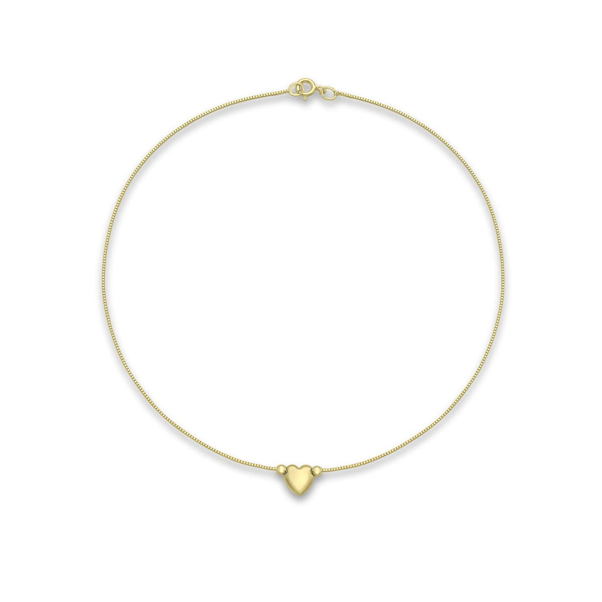9ct Yellow Gold Heart Charm Box Chain Anklet — 0.5mm