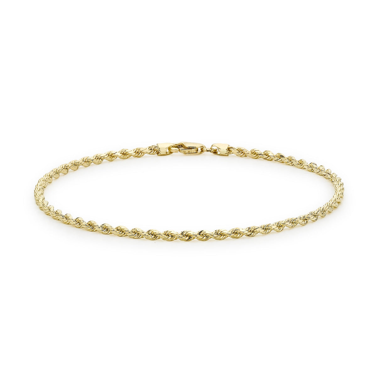 9ct Yellow Gold Hollow Diamond Cut Rope Chain Anklet — 2mm