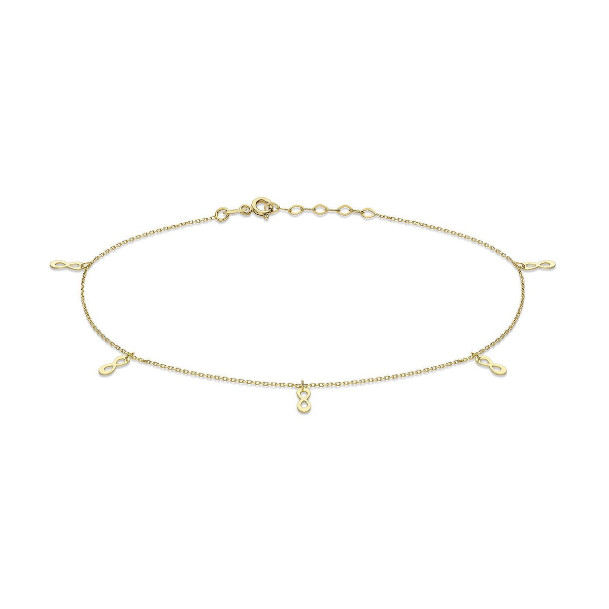 9ct Yellow Gold Figure 8 Charm Adjustable Anklet — 0.7mm