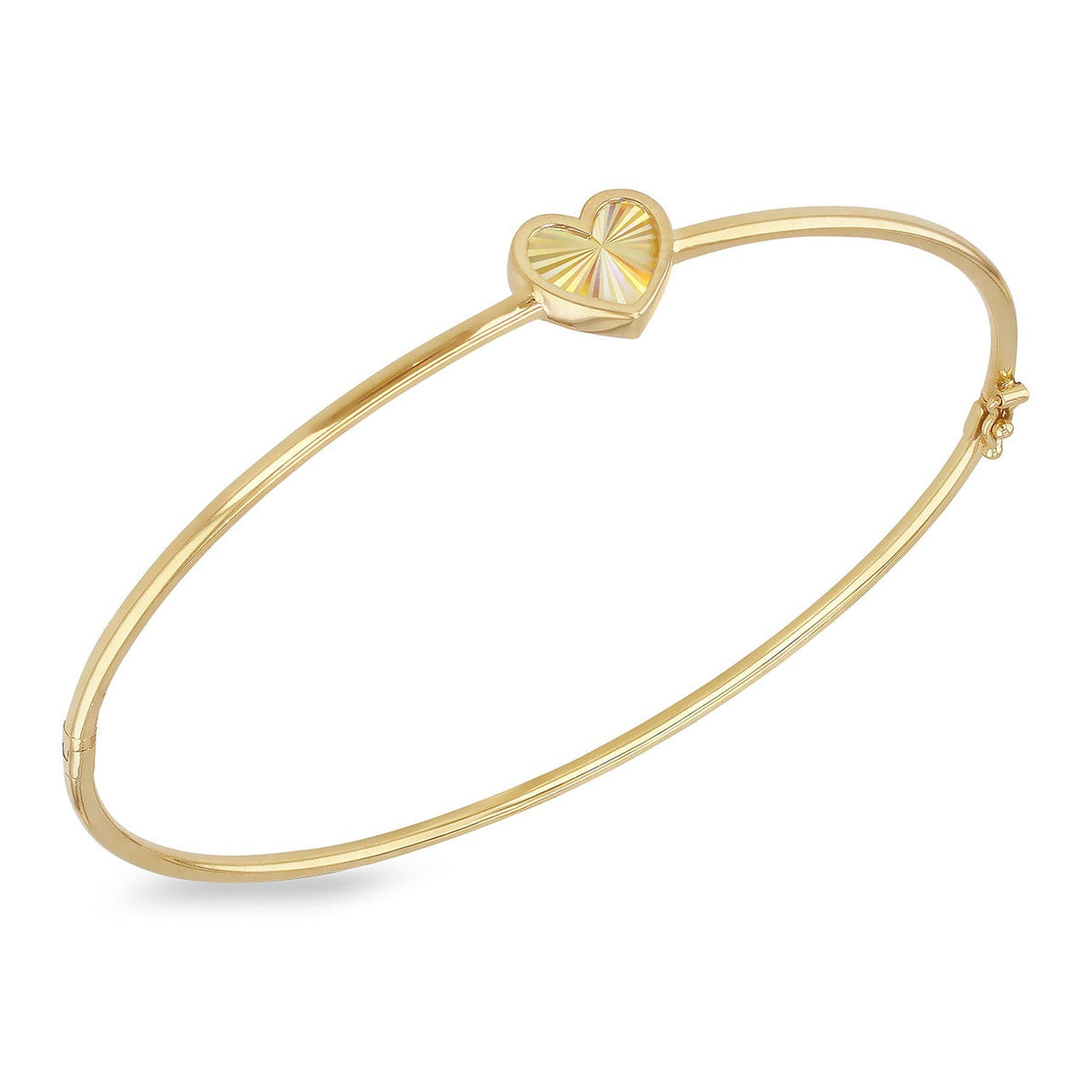 9ct Yellow Gold Heart Hinged Bangle - The Fine Jewellery Company