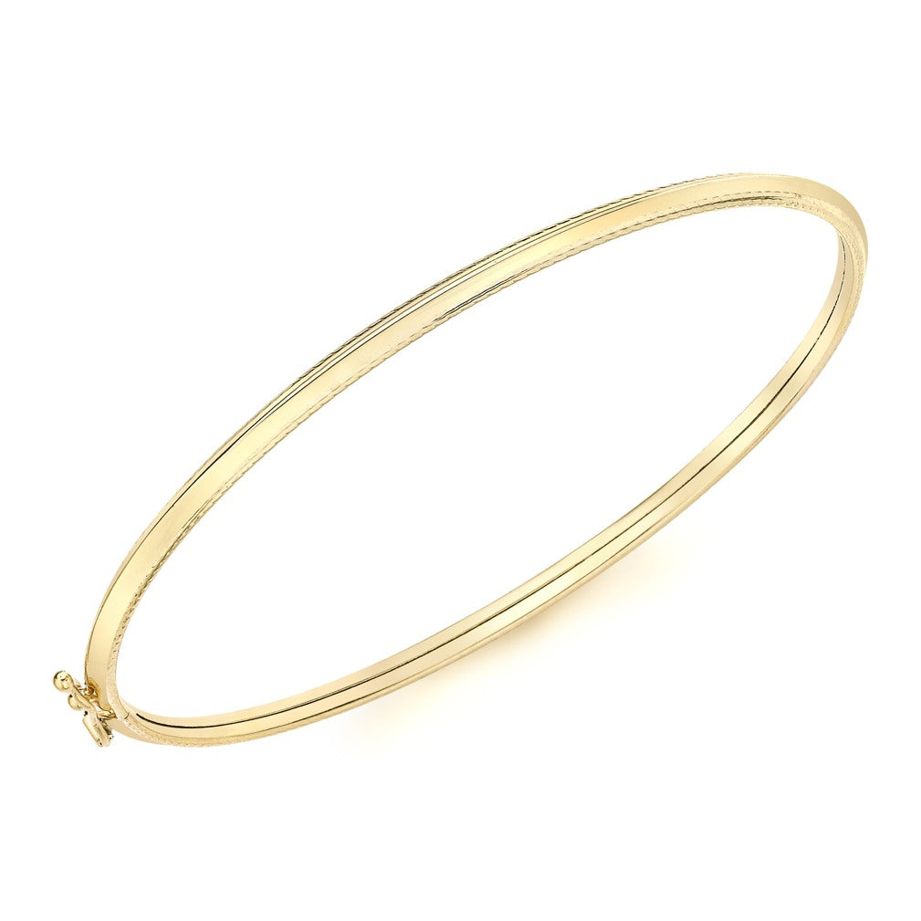 9ct Yellow Gold Patterned Edge Hinged Bangle
