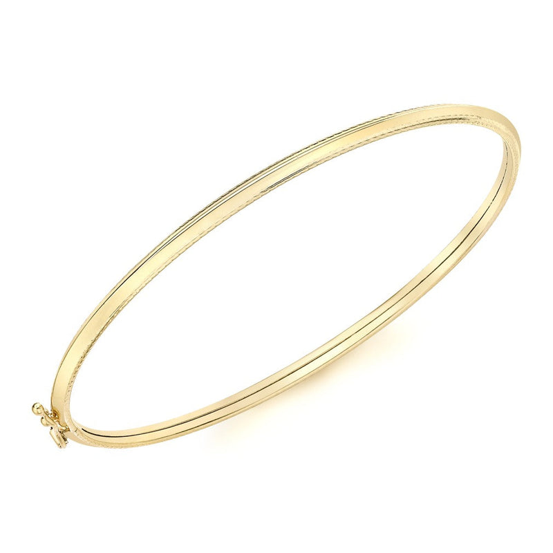 9ct Yellow Gold Patterned Edge Hinged Bangle