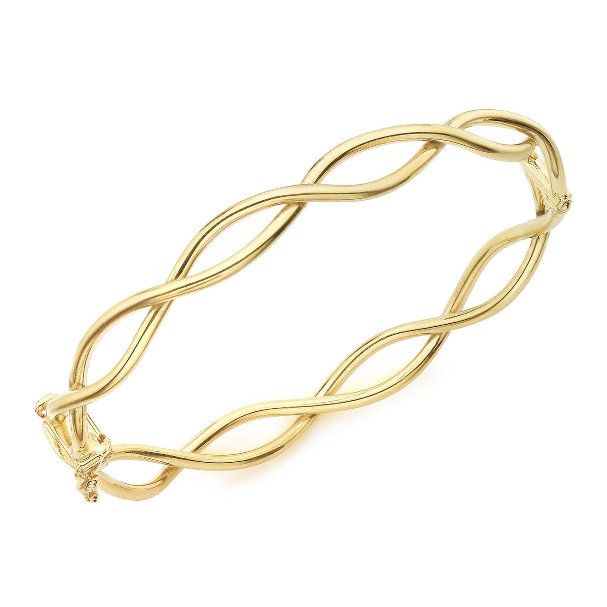 9ct Yellow Gold Openwork Oval Twist Hinged Bangle - The Fine Jewellery Company