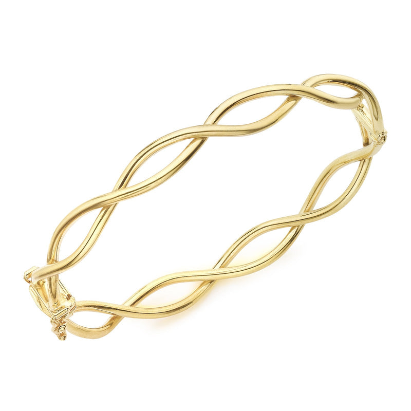 9ct Yellow Gold Openwork Oval Twist Hinged Bangle - The Fine Jewellery Company
