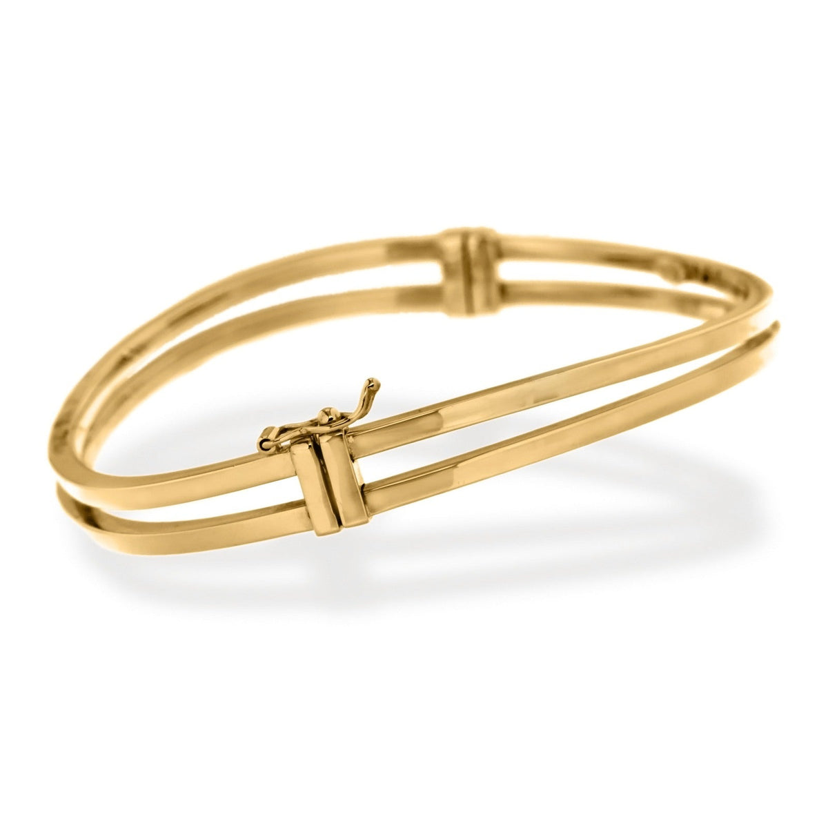 9ct Yellow Gold Double Square Tube Hinged Bangle