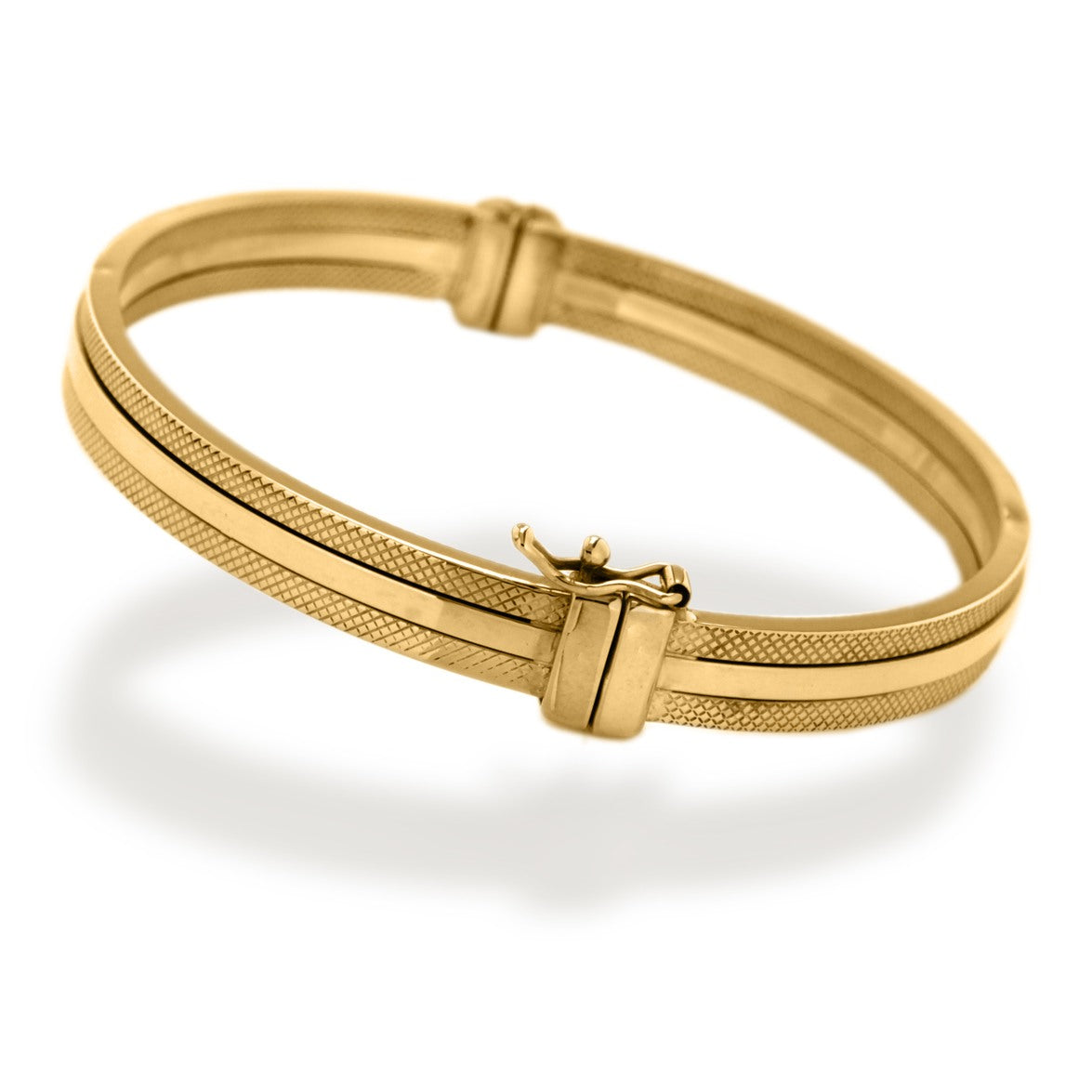 9ct Yellow Gold Textured Triple Tube Hinged Bangle