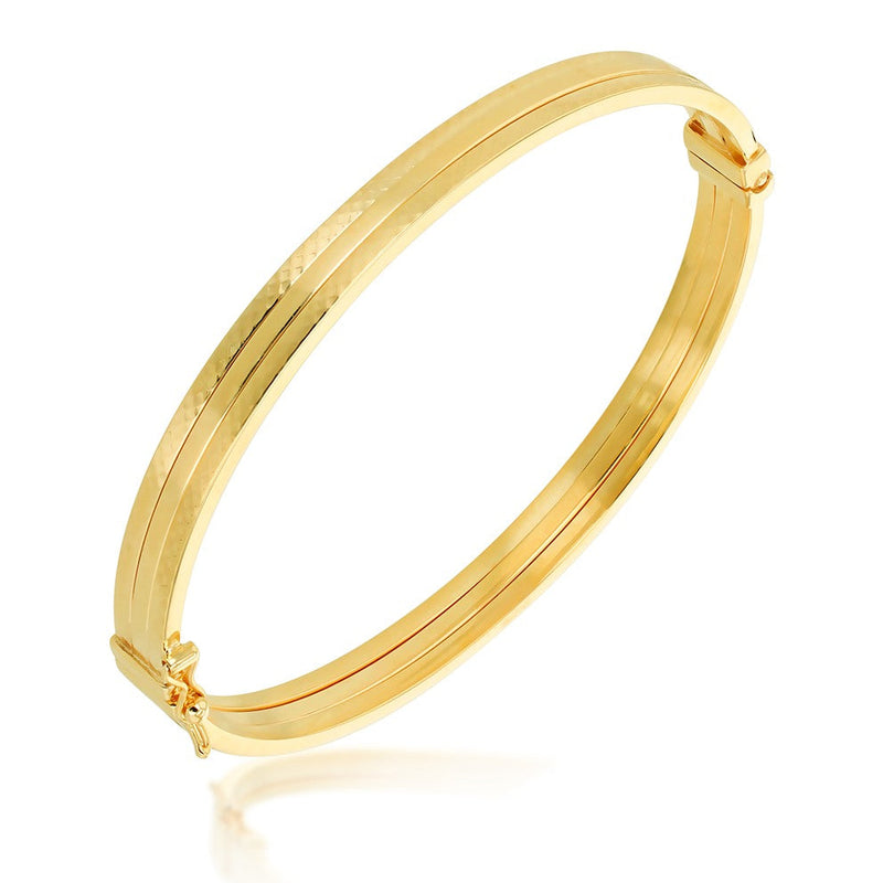 9ct Yellow Gold Textured Triple Tube Hinged Bangle - The Fine Jewellery Company