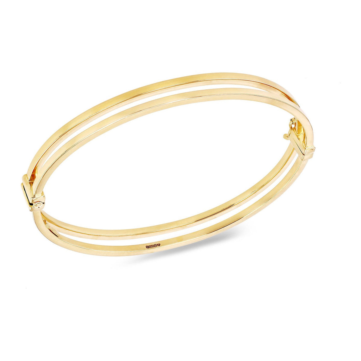 9ct Yellow Gold Double Square Tube Hinged Bangle - The Fine Jewellery Company