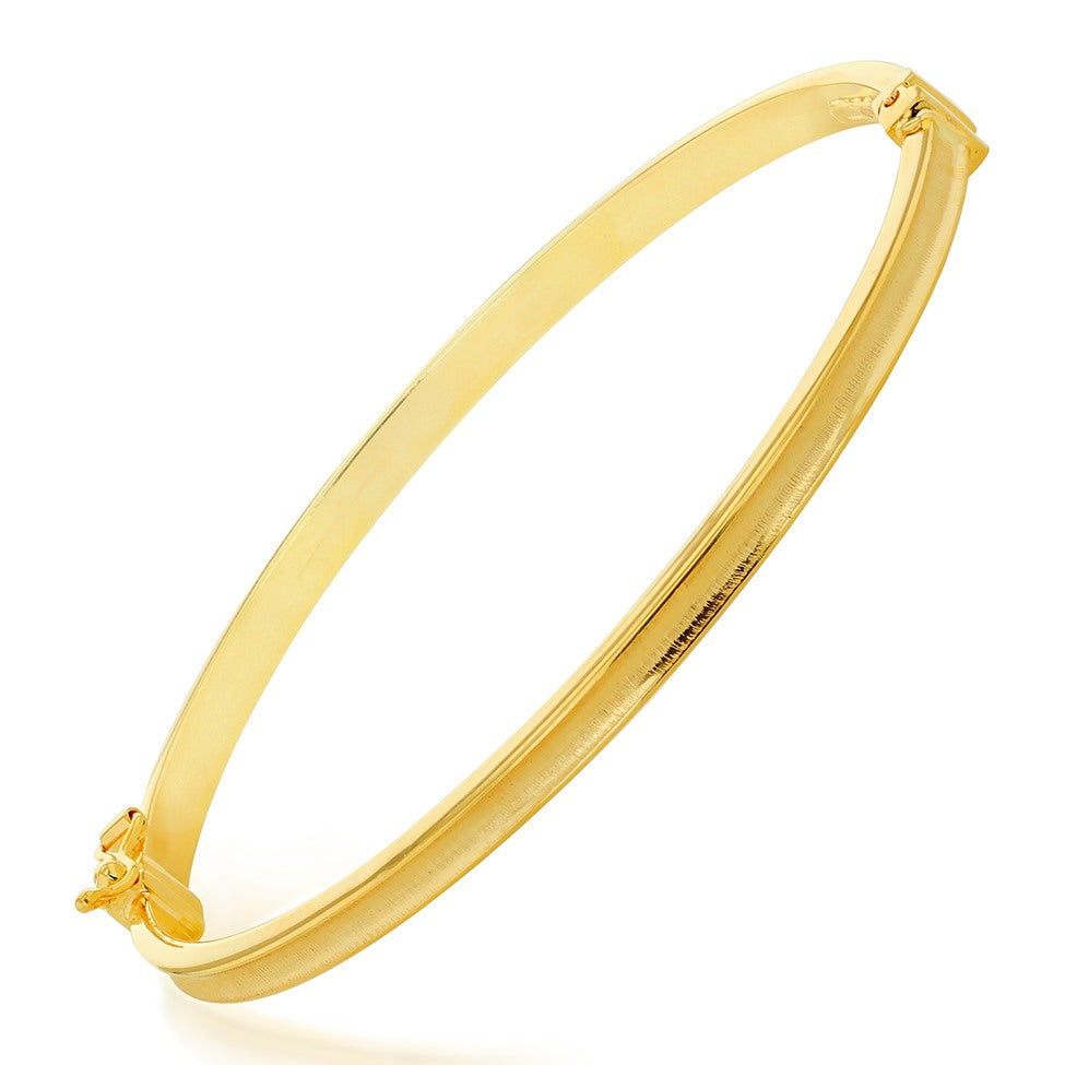 9ct Yellow Gold Concave Matt Oval Hinged Bangle - The Fine Jewellery Company
