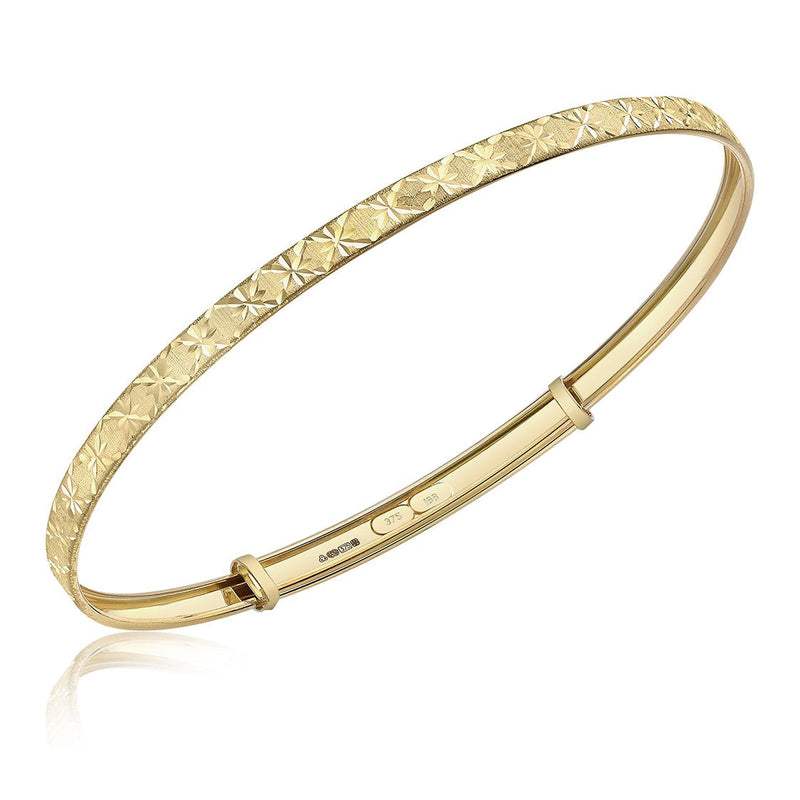 9ct Yellow Gold Star Pattern Expandable Bangle - The Fine Jewellery Company