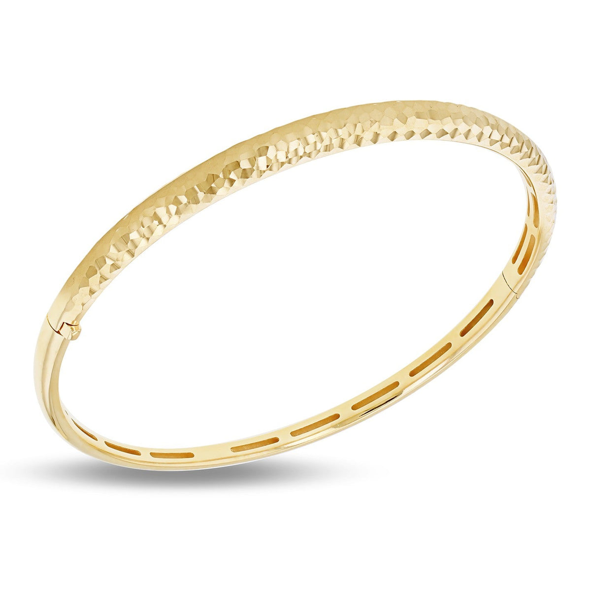 9ct Yellow Gold Hammered Textured Hinged Bangle - The Fine Jewellery Company