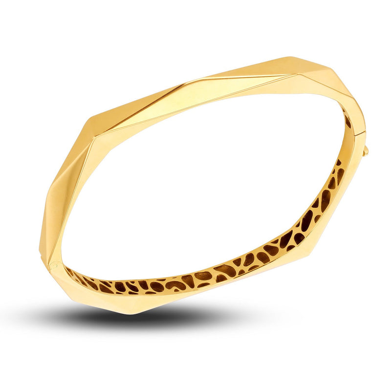 9ct Yellow Gold Polished Faceted Hinged Bangle - The Fine Jewellery Company