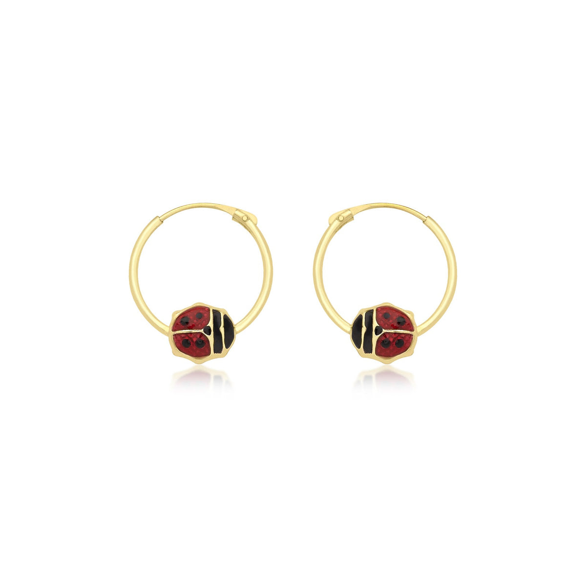 9ct Yellow Gold Enamel Ladybird Hoop Earrings