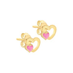 9ct Yellow Gold Pink Enamel Double Heart Stud Earrings