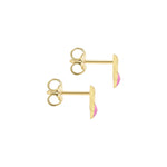 9ct Yellow Gold Pink Enamel Double Heart Stud Earrings