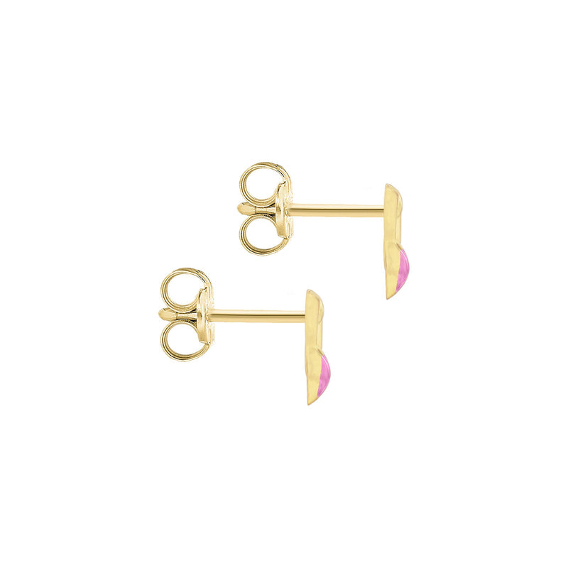 9ct Yellow Gold Pink Enamel Double Heart Stud Earrings