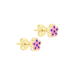 9ct Yellow Gold Pink and Blue Enamel Flower Stud Earrings